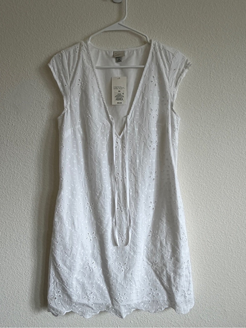Women’s a new day white Eyelet Tie-Front Cotton Dress size xs